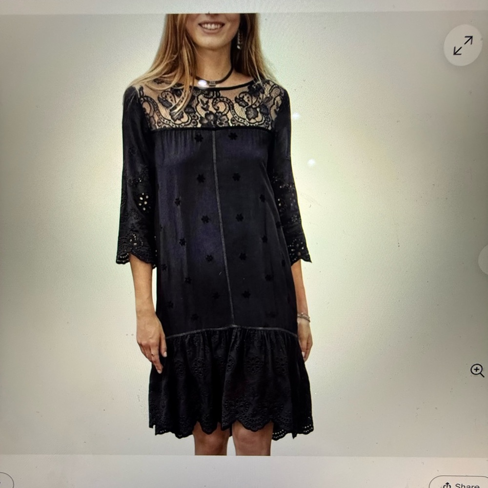 Sundance Black Lace & Eyelet Dress - Super Cute - Large